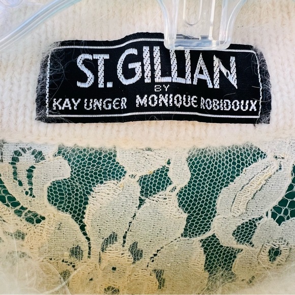 FUZZY ANGORA AND LACE VINTAGE IVORY CREAM SWEATER SIZE LARGE - Picture 6 of 10